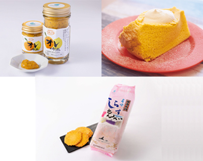 オレの胡椒（左上）/あたかもシュークリーム（右上）/茅ヶ崎しらすせんべい（下）